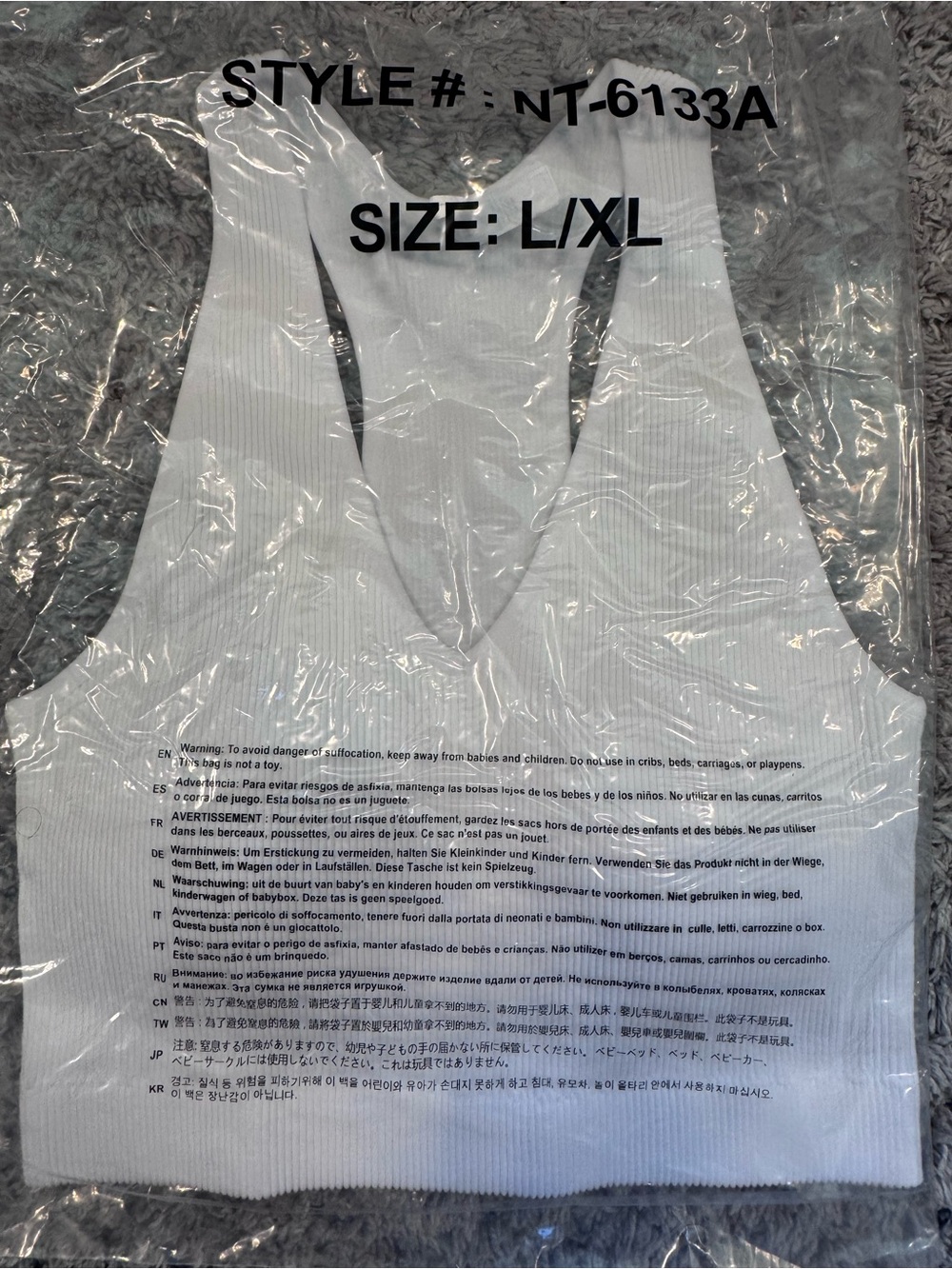 Zenana Outfitters White Ribbed V-Neck Seamless Sports Bralette Brami L/XL NEW - Picture 2 of 2